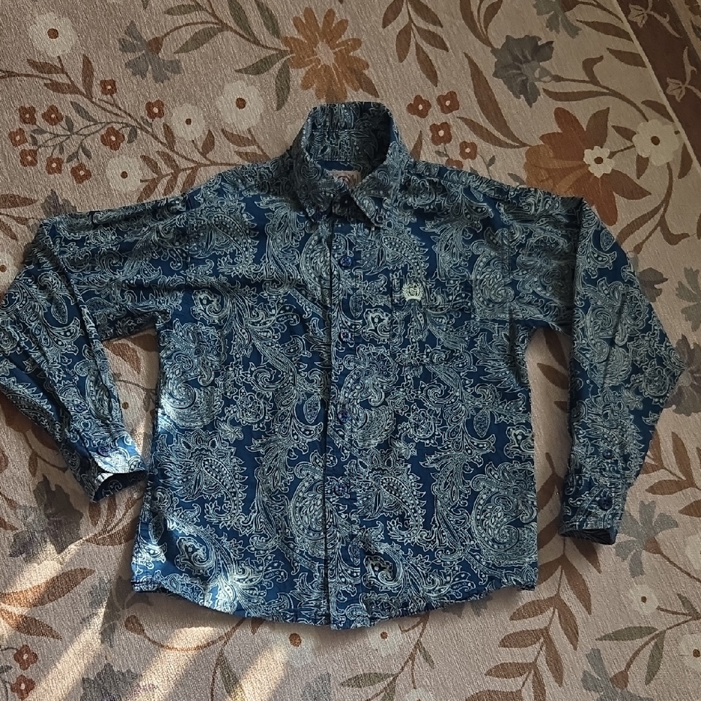 Kids 4T Cowboy Cowgirl Cinch Paisley Blue Button Up Longsleeve